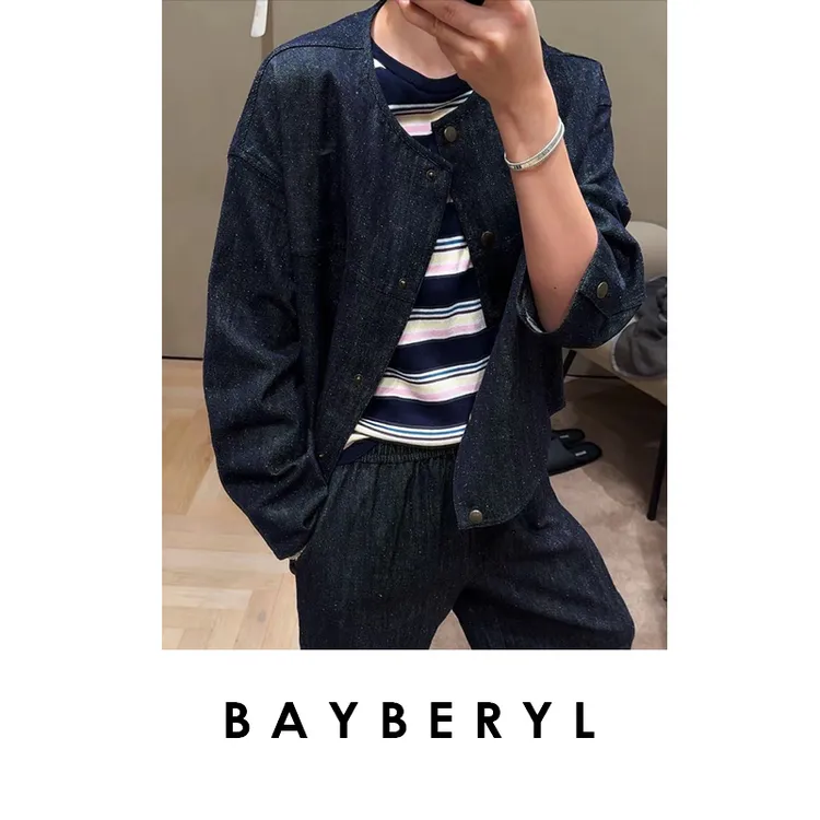 BAYBERYL老贝五色谱*拼色时尚圆领百搭短袖针织衫ZZS5F0503