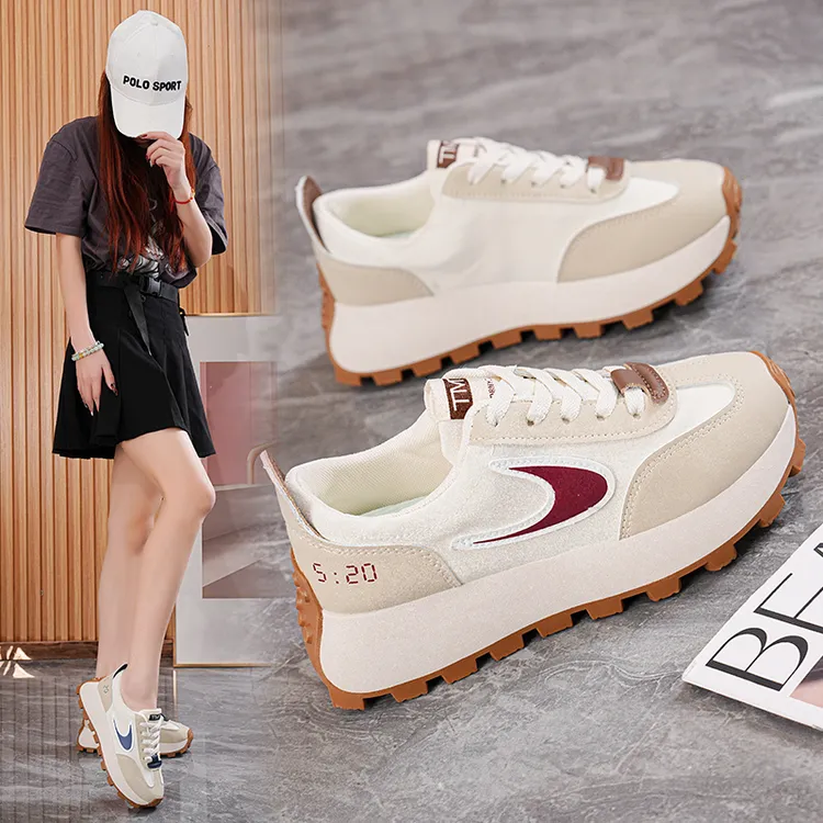 ins韩版松糕鞋女2025春秋新款学生跑步运动鞋百搭厚底增高老爹鞋