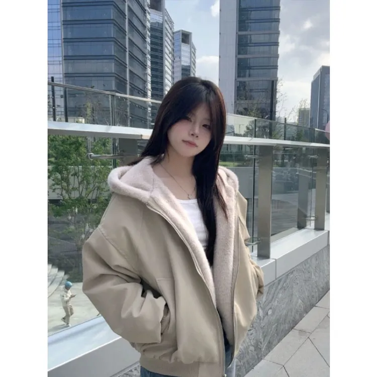 座山雕加绒连帽夹克棉服男女款冬季加厚保暖cleanfit情侣棉衣外套