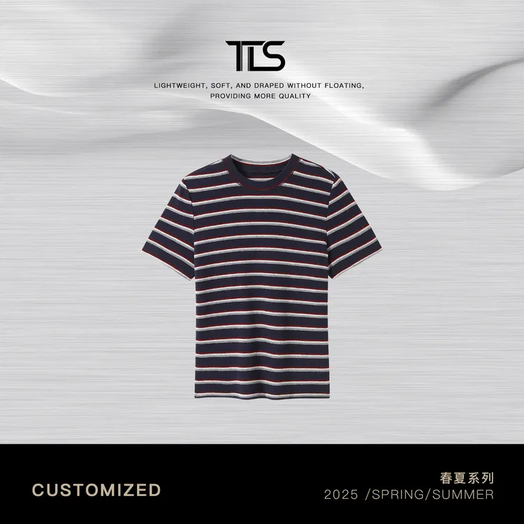 TT【摩西T】复古酒红色渐变条纹交织垂坠柔滑亲肤短袖T恤TT-DT5029