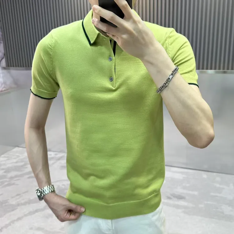 毛衣男秋季新款网红时尚翻领打底衫ins潮流帅气短袖针织衫男半袖