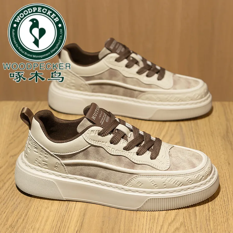 啄木鸟夏季男鞋透气薄款帆布板鞋爆款休闲冰丝布鞋设计感厚底鞋子