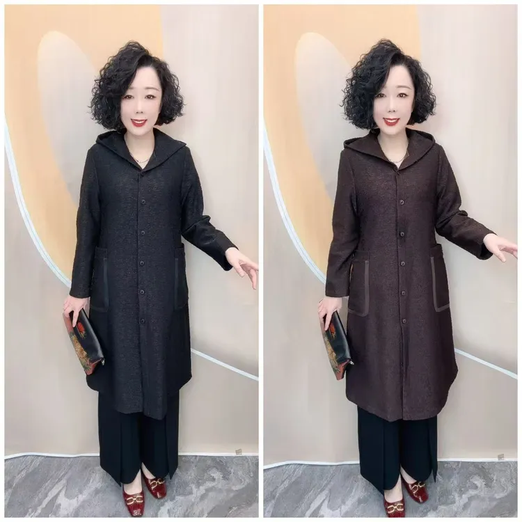 8801新款连帽提花宽松大码时尚百搭洋气风衣，衣长103不加衬