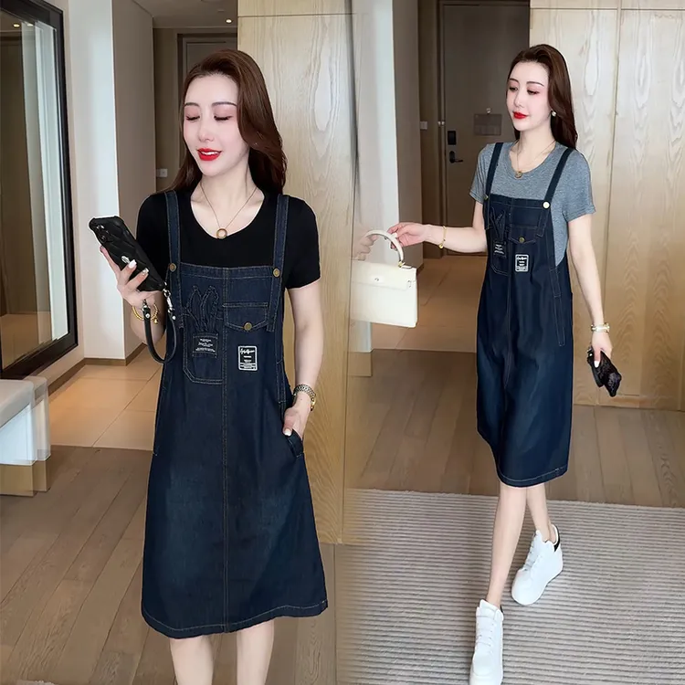 假两件牛仔连衣裙女2025夏季新款洋气显瘦小个子时尚休闲背带裙子