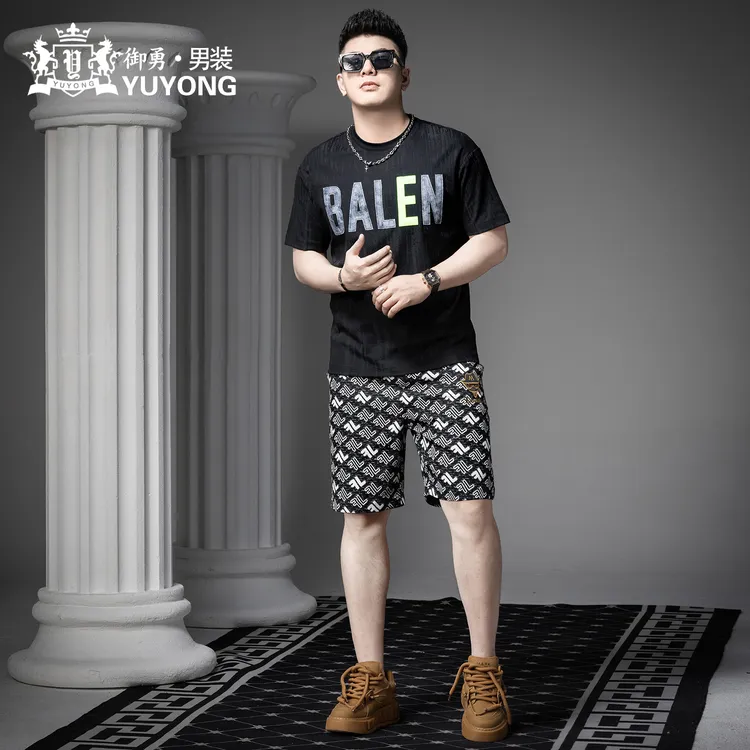 欧货潮牌夏季男士短袖t恤休闲套装2025新款潮流男装五分裤两件套