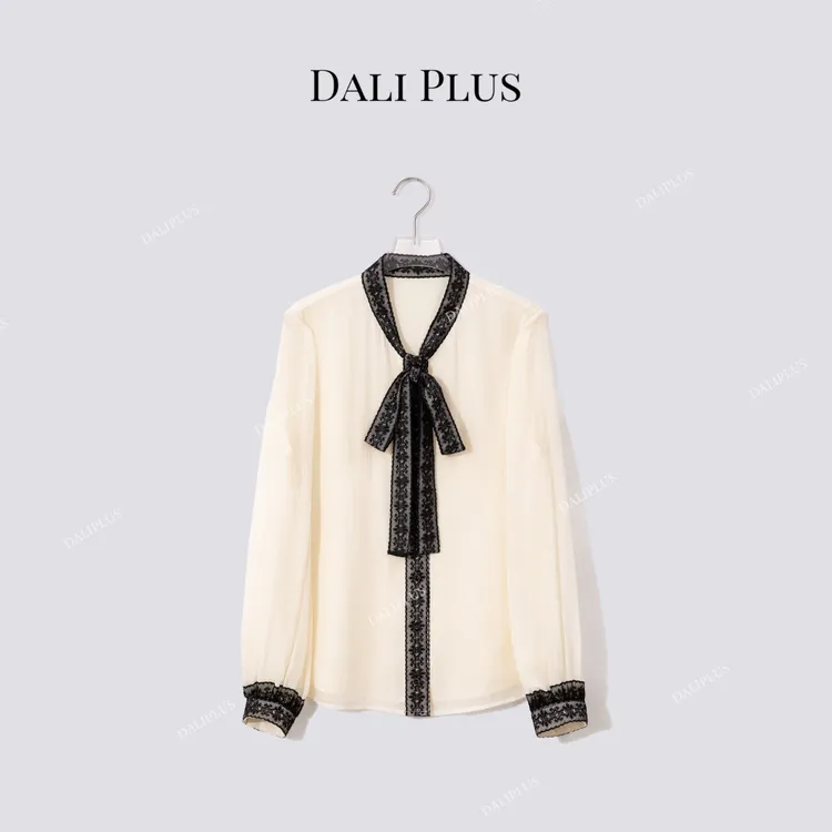 DALI PLUS“铜氨纤维衬衫”蕾丝撞色飘带-D5XH0073-1