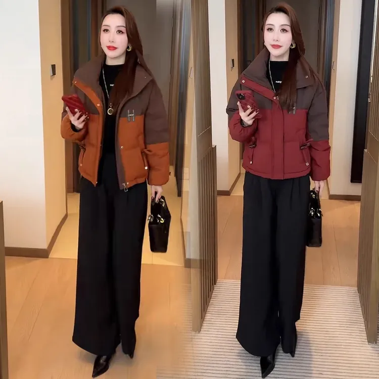 撞色棉服女冬季2026年新款外套棉衣今年流行爆款小个子立领面包服