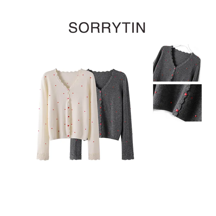 《心绒》SORRYTIN 手工缝制 温柔优雅 高级蕾丝花边羊绒针织开衫