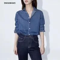 twosweet长期主义/万金油可叠穿高品100新疆棉牛仔衬衫长袖上衣女