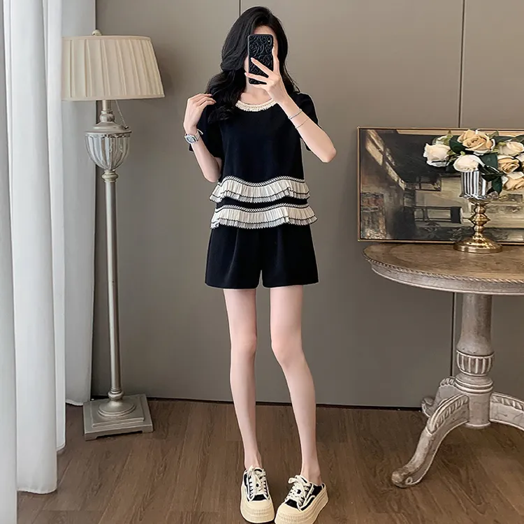 休闲大码胖mm套装女2026夏季新款韩版百搭宽松遮肉上衣短裤两件套