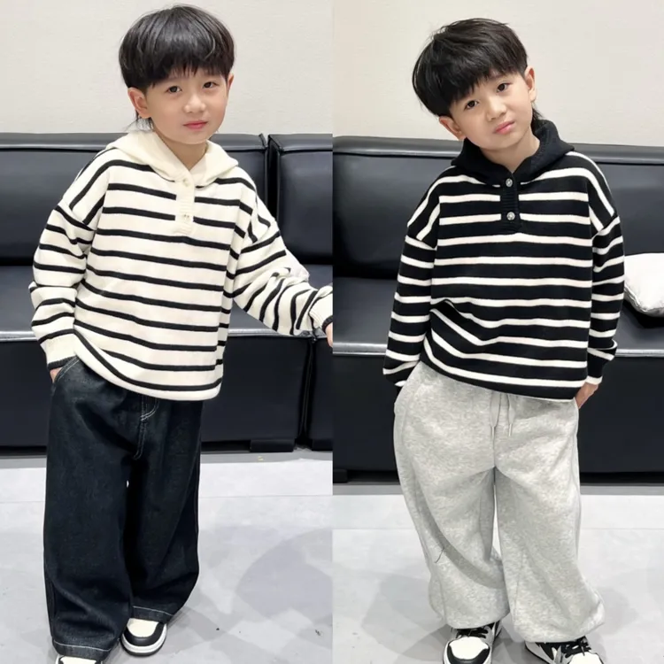 2025男童冬季新款百搭连帽半开衫宝宝针织衫加厚打底儿童毛