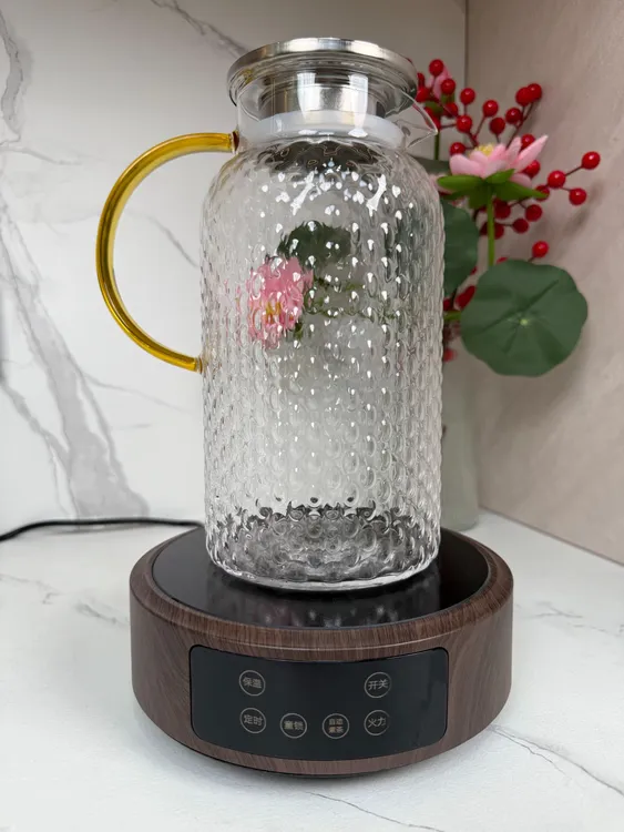 木纹色电陶炉套装1500W仿炭火+2L米粒养生壶