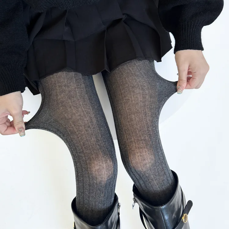 黑灰色连裤袜女春秋微透miu系薄款打底裤宽条秋冬美腿显瘦外穿女