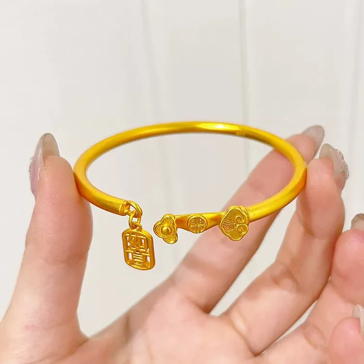 铜合金手镯 简约中国风民族风古风如意活口金色手镯饰品