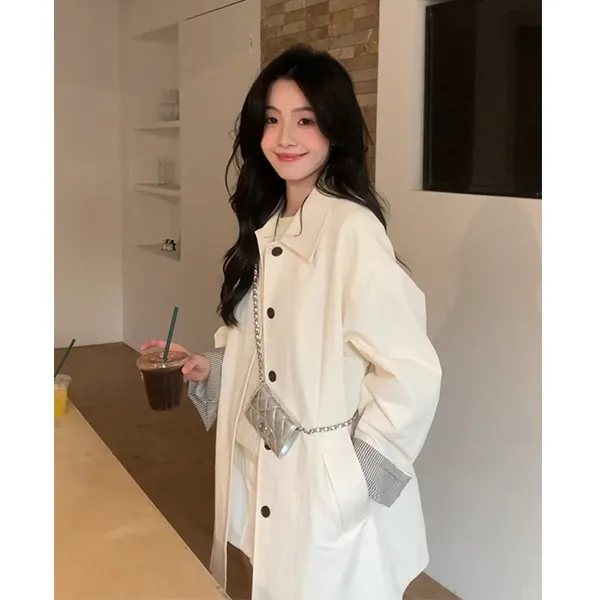 白色爆款风衣外套女2025春秋新款小个子韩系高级感日系休闲中长款
