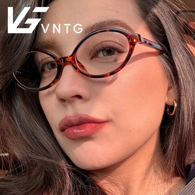 vntg防蓝光眼镜玳瑁色复古时髦感椭圆形平光镜ins风欧美框架眼镜