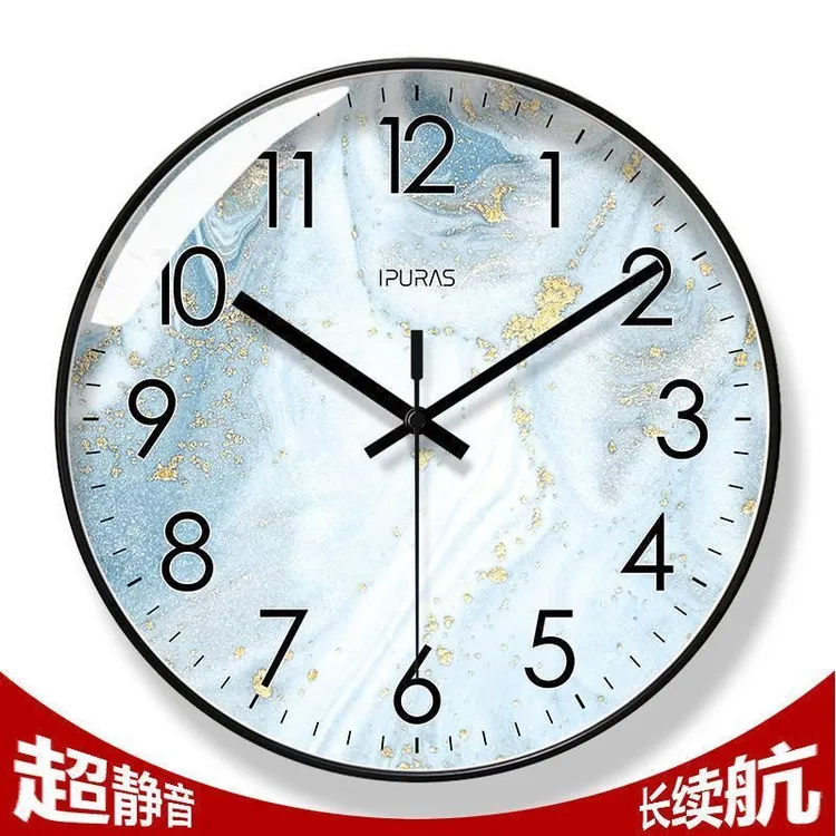 8229理石纹理钟表时钟挂墙挂钟客厅北欧简约静音扫秒长续航石英钟