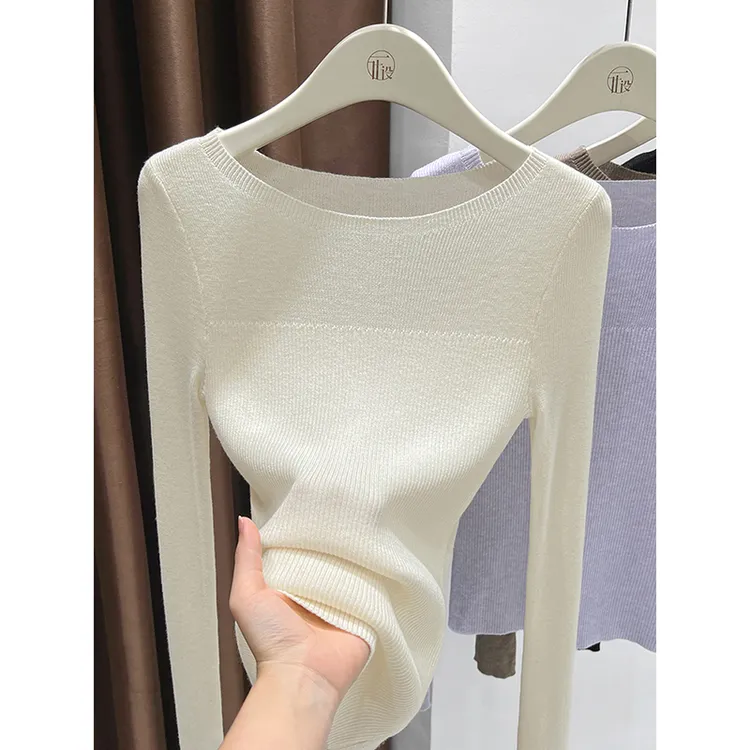 洋气一字领上衣高级感针织衫女2025新款修身长袖内搭洋毛衣打底衫
