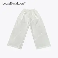 LUCASEMILYLOUIE 极简棉麻松紧腰白山本直筒休闲阔腿裤2411272