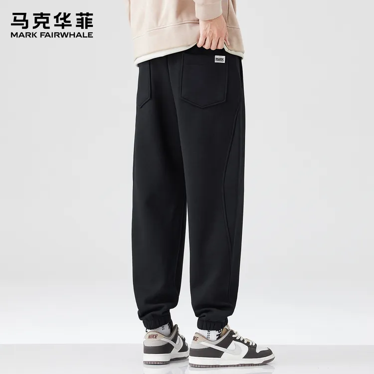 马克华菲品牌高端休闲裤男士秋冬季新款加绒加厚保暖解构束脚卫裤