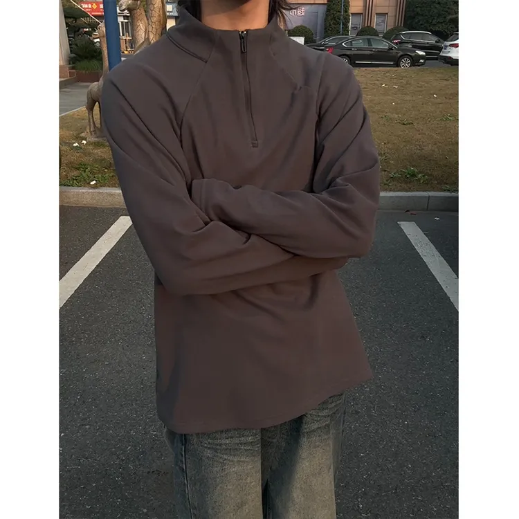 半拉链黑色半高领德绒可外穿打底衫男生款内搭加绒卫衣高级感秋冬