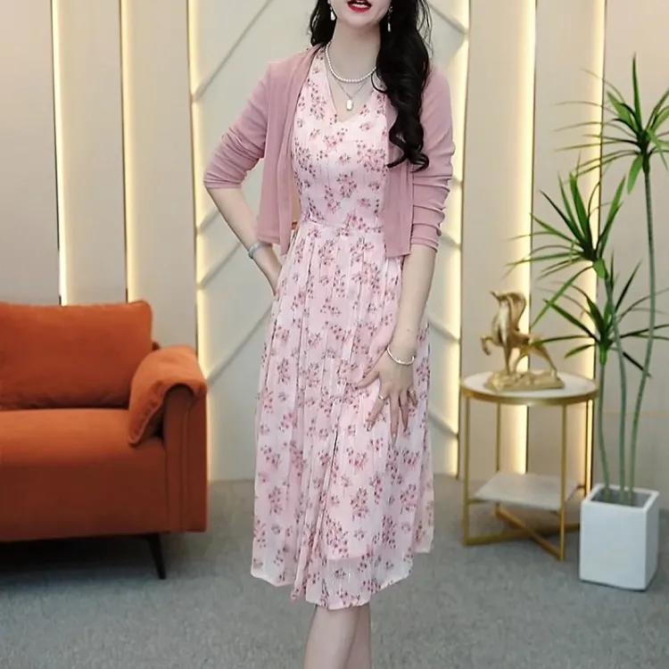 外套+背心裙2025春装新款小清新优雅气质碎花减龄修身显瘦两件套