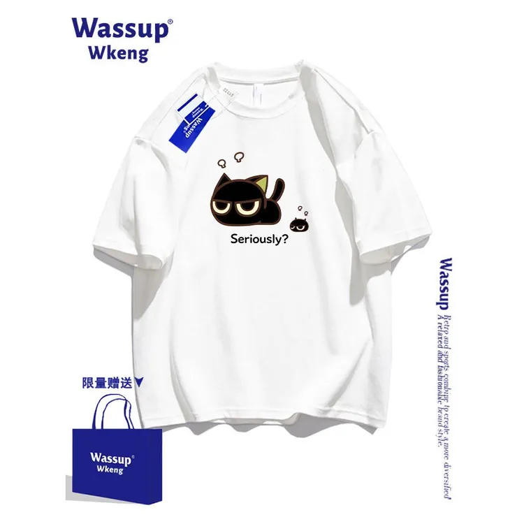 wassup罗小黑青少年短袖t恤男生纯棉夏衣服男款爆款2026新款帅气