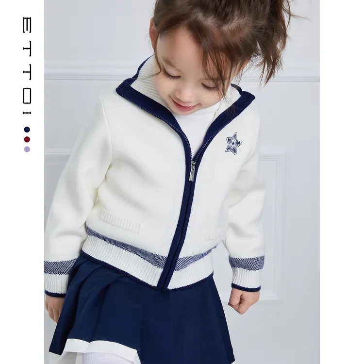 ETTOI爱多娃秋冬新款学院风针织衫星星翻领毛衣外套