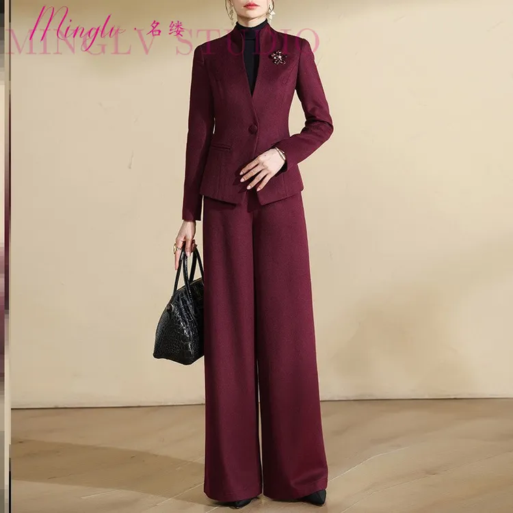 职场气质轻奢套装女2025年新款冬季减龄小外套毛呢阔腿裤两件套
