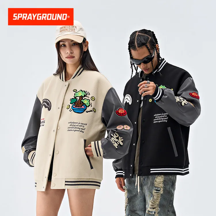 【摇钱树1.0】SPRAYGROUND新潮男装鲨鱼嘴棒球夹克联名XB WE031107