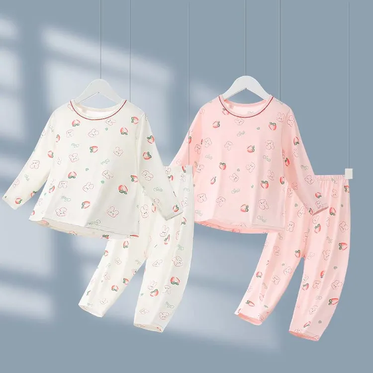 2025春夏女童莫代尔家居服套圆领九分袖长裤睡衣公主风透气空调服