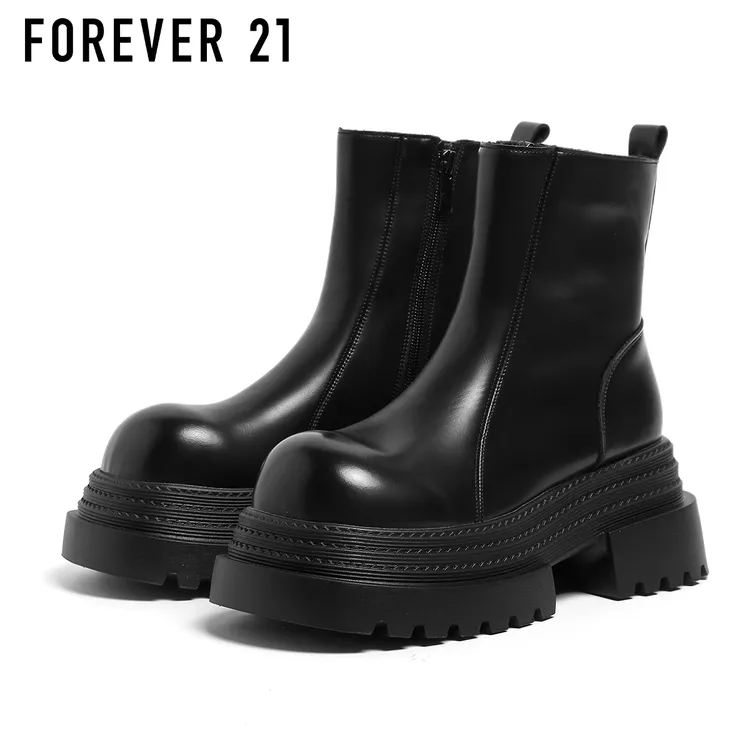 双11好物F21厚底马丁靴女2025秋季新款皮面小个子增高显瘦靴子