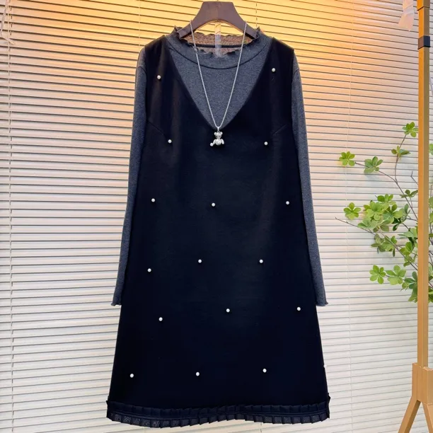 加厚显瘦套装秋冬新款时尚减龄保暖洋气两件套连衣裙百搭大码休闲