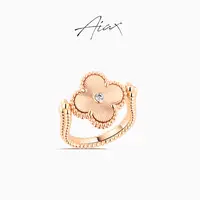 AIAX 镀K金 轻奢气质精致复古经典双面可戴幸运四叶戒指TSS7210