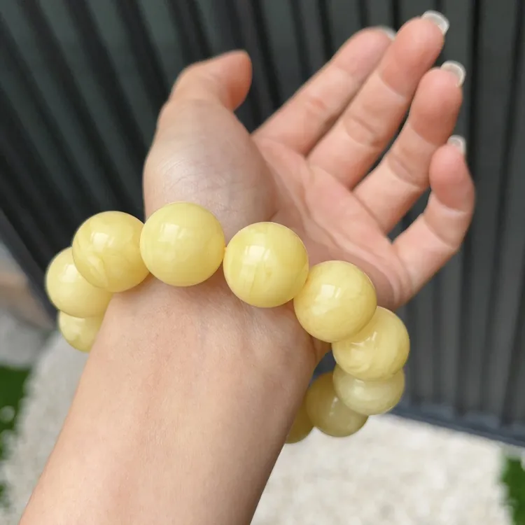 天然原矿蜜蜡手串男士18/19/20/21+mm俄料颗颗精选满浓蜡妖花单圈