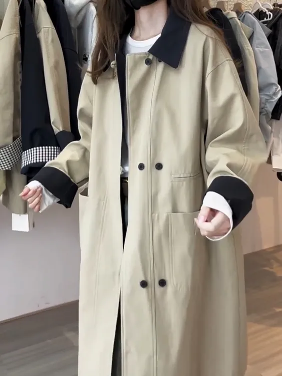 女森说秋季新款时尚拼接撞色中长款风衣女外套显瘦洋气气质上衣