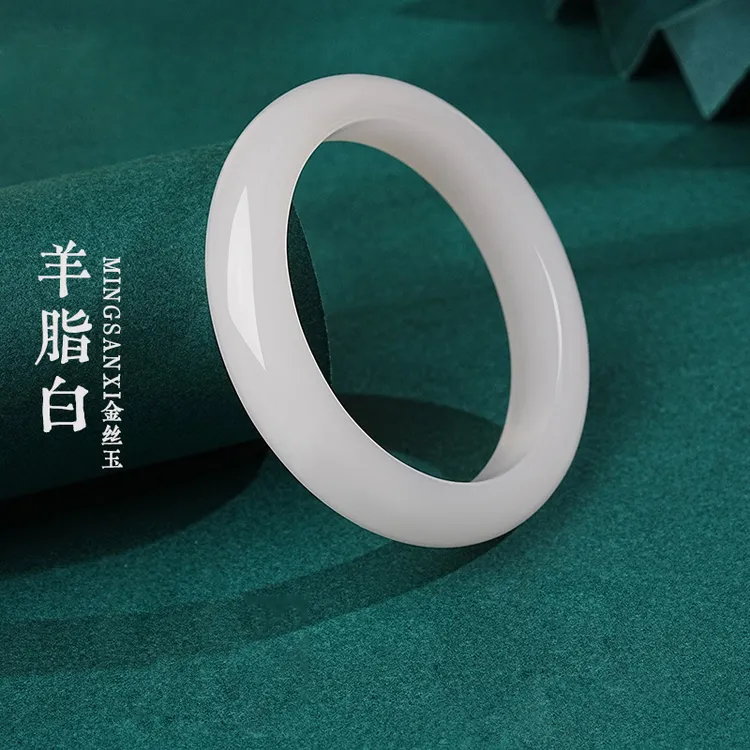 天然新疆金丝玉白色白月光正圈女款气质时尚精美扁条圆条女款