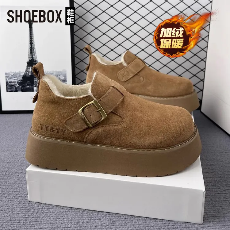 达芙妮旗下鞋柜2025冬季加绒舒适勃肯鞋女厚底松糕鞋复古休闲棉鞋