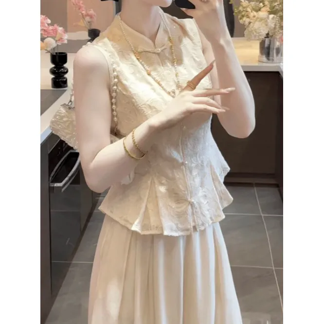 新中式国风设计感重工亮片刺绣上衣高腰阔腿裤套装女2025夏季新款