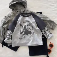 2025春秋儿童韩范潮酷假两件打底衫男童帅气百搭长袖T恤上衣童装