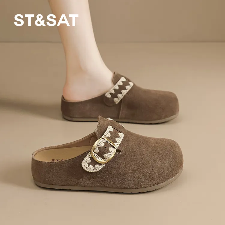 星期六女鞋旗舰店半拖勃肯鞋2025秋季新款包头懒人一脚蹬厚底增高
