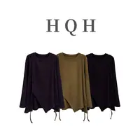 『1452#』秋冬季圆领小众设计感不规则宽松慵懒显瘦纯色百搭长袖T恤