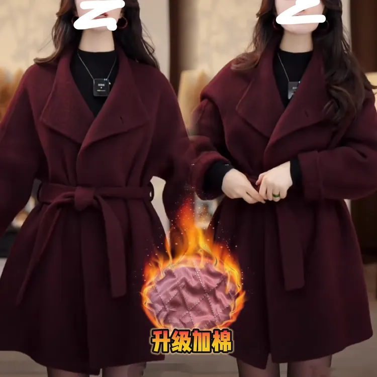 JLYIYING ｜高端韩系立领系带羊毛大衣女秋冬新款中长款外套6560
