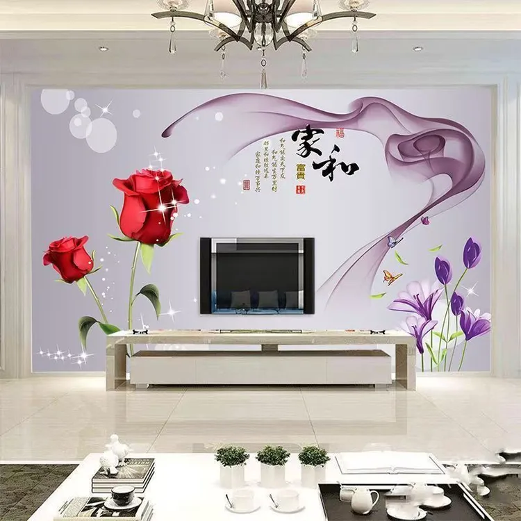 现代简约款家和万事兴中式客厅电视背景墙墙布布壁画卧室装饰壁画