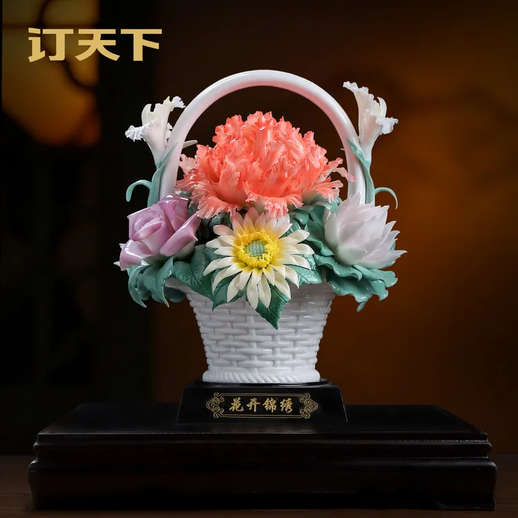 釉下彩手工陶瓷花蓝《花团锦簇》客厅装饰乔迁新居开业礼物定制送礼