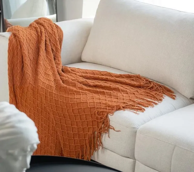 北欧风轻奢流苏午休毯床尾巾空调民宿酒店简约可披可盖针织盖毯