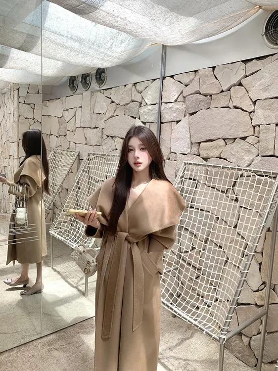 Liberty clothes 高级感系带毛呢外套女慵懒风中长款收腰呢子大衣