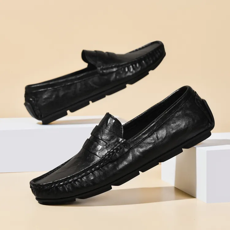 新款豆豆鞋男一脚蹬商务休闲男鞋百搭正装软皮软底透气皮鞋单鞋