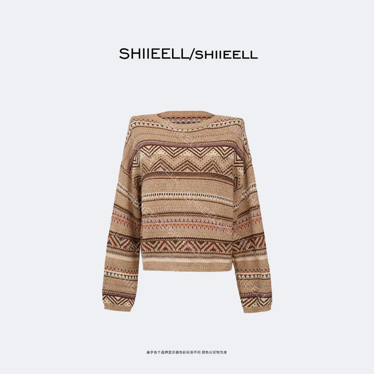 SHIIEELL【萨斯田园】老钱风棉纱费尔岛提花宽松针织衫Z1057