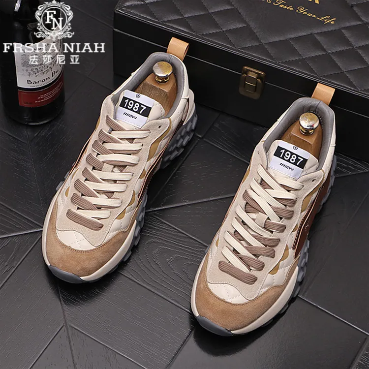 法莎尼亚轻奢男鞋新款秋冬真皮绿色老爹鞋增高时尚百搭休闲运动鞋